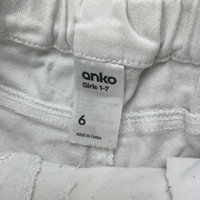 Load image into Gallery viewer, Girls Anko, white stretch cotton shorts, adjustable, FUC, size 6,