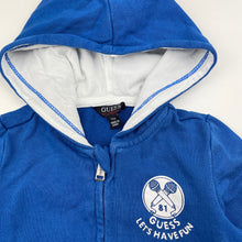 Load image into Gallery viewer, Boys Guess, blue zip hoodie sweater, FUC, size 12 months,