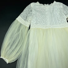 Load image into Gallery viewer, Girls cream, cotton lined tulle & lace party dress, armpit to armpit: 35cm, GUC, size 8-10, L: 70cm