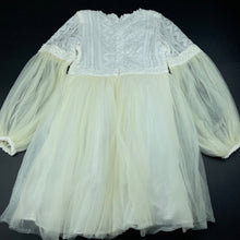 Load image into Gallery viewer, Girls cream, cotton lined tulle & lace party dress, armpit to armpit: 35cm, GUC, size 8-10, L: 70cm
