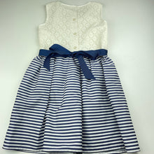 Load image into Gallery viewer, Girls Target, lined navy & white party dress, top button missing, FUC, size 7, L: 66cm