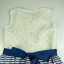 Load image into Gallery viewer, Girls Target, lined navy & white party dress, top button missing, FUC, size 7, L: 66cm