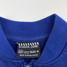 Load image into Gallery viewer, unisex School Zone, royal blue fleece lined zip up sweater, GUC, size 4,