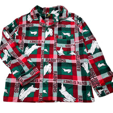 Load image into Gallery viewer, unisex NRL Supporter, Souths Rabbitohs flannel cotton pyjama top, EUC, size 8,