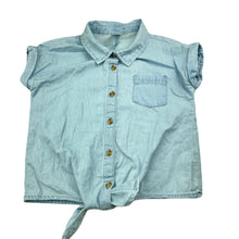 Load image into Gallery viewer, Girls Anko, chambray cotton tie front shirt, light mark, FUC, size 6,
