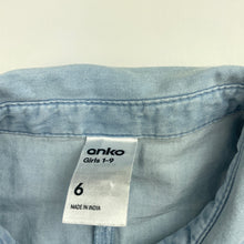 Load image into Gallery viewer, Girls Anko, chambray cotton tie front shirt, light mark, FUC, size 6,