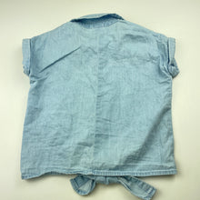 Load image into Gallery viewer, Girls Anko, chambray cotton tie front shirt, light mark, FUC, size 6,