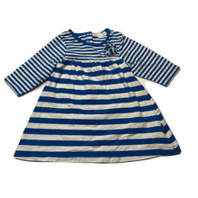 Load image into Gallery viewer, Girls Pumpkin Patch, blue & white stripe stretchy dress, GUC, size 00, L: 35cm