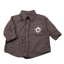 Load image into Gallery viewer, Boys Cotton On, brown & white stripe cotton long sleeve shirt, GUC, size 0,