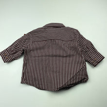 Load image into Gallery viewer, Boys Cotton On, brown & white stripe cotton long sleeve shirt, GUC, size 0,