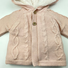 Load image into Gallery viewer, Girls Anko, faux fur lined knitted cotton hooded cardigan, EUC, size 00,