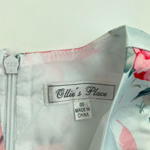 Load image into Gallery viewer, Girls Ollie's Place, lined floral party dress, light marks front skirt, FUC, size 00, L: 41cm