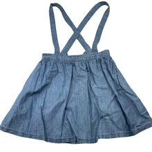 Load image into Gallery viewer, Girls H&M, chambray cotton suspender skirt, elasticated, L: 32cm, marks back skirt, FUC, size 8,