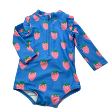 Load image into Gallery viewer, Girls Cotton On, long sleeve swim one-piece, strawberries, EUC, size 00,