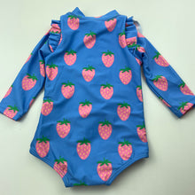 Load image into Gallery viewer, Girls Cotton On, long sleeve swim one-piece, strawberries, EUC, size 00,