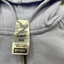 Load image into Gallery viewer, Girls Bonds, lilac fleece lined zip hoodie sweater, marks on cuffs, FUC, size 00,