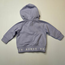 Load image into Gallery viewer, Girls Bonds, lilac fleece lined zip hoodie sweater, marks on cuffs, FUC, size 00,