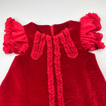 Load image into Gallery viewer, Girls red, velvet soft feel wadded party dress, no labels, armpit to armpit: 35cm, GUC, size 8-10, L: 63cm