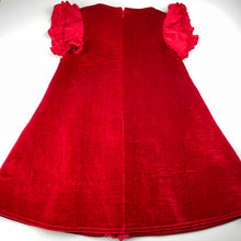 Load image into Gallery viewer, Girls red, velvet soft feel wadded party dress, no labels, armpit to armpit: 35cm, GUC, size 8-10, L: 63cm