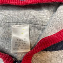 Load image into Gallery viewer, Boys Ollies Place, knitted cotton zip hoodie sweater, light marks on front, FUC, size 0,