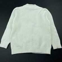 Load image into Gallery viewer, Girls white, knitted cardigan, labels removed, armpit to armpit: 32cm, shoulder to cuff: 36cm, light marks on cuffs, FUC, size 5-6,