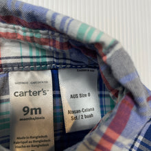 Load image into Gallery viewer, Boys Carters, checked lightweight cotton long sleeve shirt, GUC, size 0,