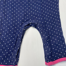 Load image into Gallery viewer, Girls Carters, navy & white spot cotton romper, wash fade, FUC, size 3 months,