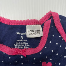 Load image into Gallery viewer, Girls Carters, navy & white spot cotton romper, wash fade, FUC, size 3 months,