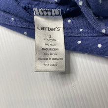 Load image into Gallery viewer, Girls Carters, navy & white spot cotton romper, wash fade, FUC, size 3 months,