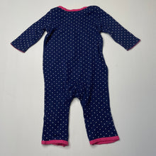 Load image into Gallery viewer, Girls Carters, navy & white spot cotton romper, wash fade, FUC, size 3 months,
