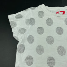 Load image into Gallery viewer, Girls Cotton On, white cotton & silver spot top, light mark on front, FUC, size 7,
