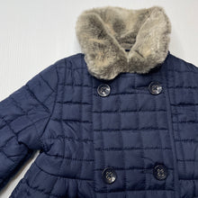 Load image into Gallery viewer, Girls Jasper Conran, cotton lined navy quilted jacket / coat, EUC, size 00,