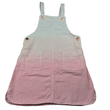 Load image into Gallery viewer, Girls 1964 Denim Co, pink & white denim overalls dress, light mark on front, FUC, size 7, L: 64cm
