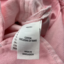 Load image into Gallery viewer, Girls 1964 Denim Co, pink & white denim overalls dress, light mark on front, FUC, size 7, L: 64cm