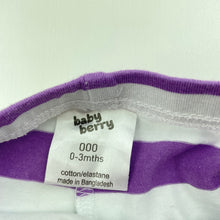 Load image into Gallery viewer, Girls Baby Berry, purple stripe stretchy leggings / bottoms, FUC, size 000,