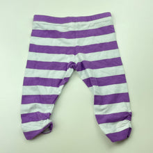 Load image into Gallery viewer, Girls Baby Berry, purple stripe stretchy leggings / bottoms, FUC, size 000,