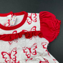 Load image into Gallery viewer, Girls CENTIL, red & white dress, butterflies, FUC, size 00, L: 36cm