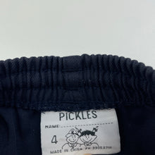 Load image into Gallery viewer, Boys PICKLES, navy school pants, elasticated, Inside leg: 43cm, FUC, size 4,