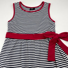 Load image into Gallery viewer, Girls Bardot Junior, lined navy stripe dress, FUC, size 7, L: 55cm
