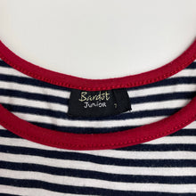 Load image into Gallery viewer, Girls Bardot Junior, lined navy stripe dress, FUC, size 7, L: 55cm