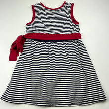 Load image into Gallery viewer, Girls Bardot Junior, lined navy stripe dress, FUC, size 7, L: 55cm
