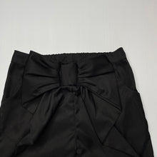 Load image into Gallery viewer, Girls Fresh Baked, black stretch satin shorts, elasticated, EUC, size 6,