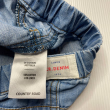 Load image into Gallery viewer, Boys Country Road, blue cotton / linen pants, elasticated, no size, W: 21cm across unstretched, Inside leg: 23cm, GUC, size 0-1,