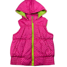 Load image into Gallery viewer, Girls Pink Platinum, pink & silver spot hooded puffer vest / jacket, GUC, size 6,