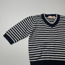 Load image into Gallery viewer, Boys Brums, navy stripe knitted cotton sweater / jumper, GUC, size 6 months,