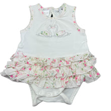 Load image into Gallery viewer, Girls Bebe by Minihaha, embroidered summer romper, light marks on back, FUC, size 000,