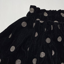 Load image into Gallery viewer, Girls Country Road, black velvet & metallic spot skirt, elasticated, L: 27cm, EUC, size 3,