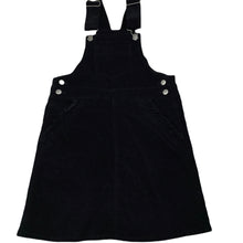 Load image into Gallery viewer, Girls Clothing & Co, black stretch corduroy overalls dress / pinafore, EUC, size 7, L: 68cm