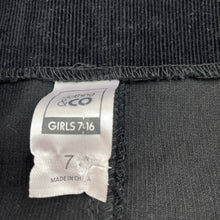 Load image into Gallery viewer, Girls Clothing & Co, black stretch corduroy overalls dress / pinafore, EUC, size 7, L: 68cm