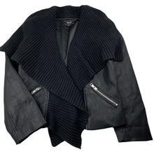 Load image into Gallery viewer, Girls Bardot Junior, black faux leather & knit jacket, no fastening, EUC, size 7,